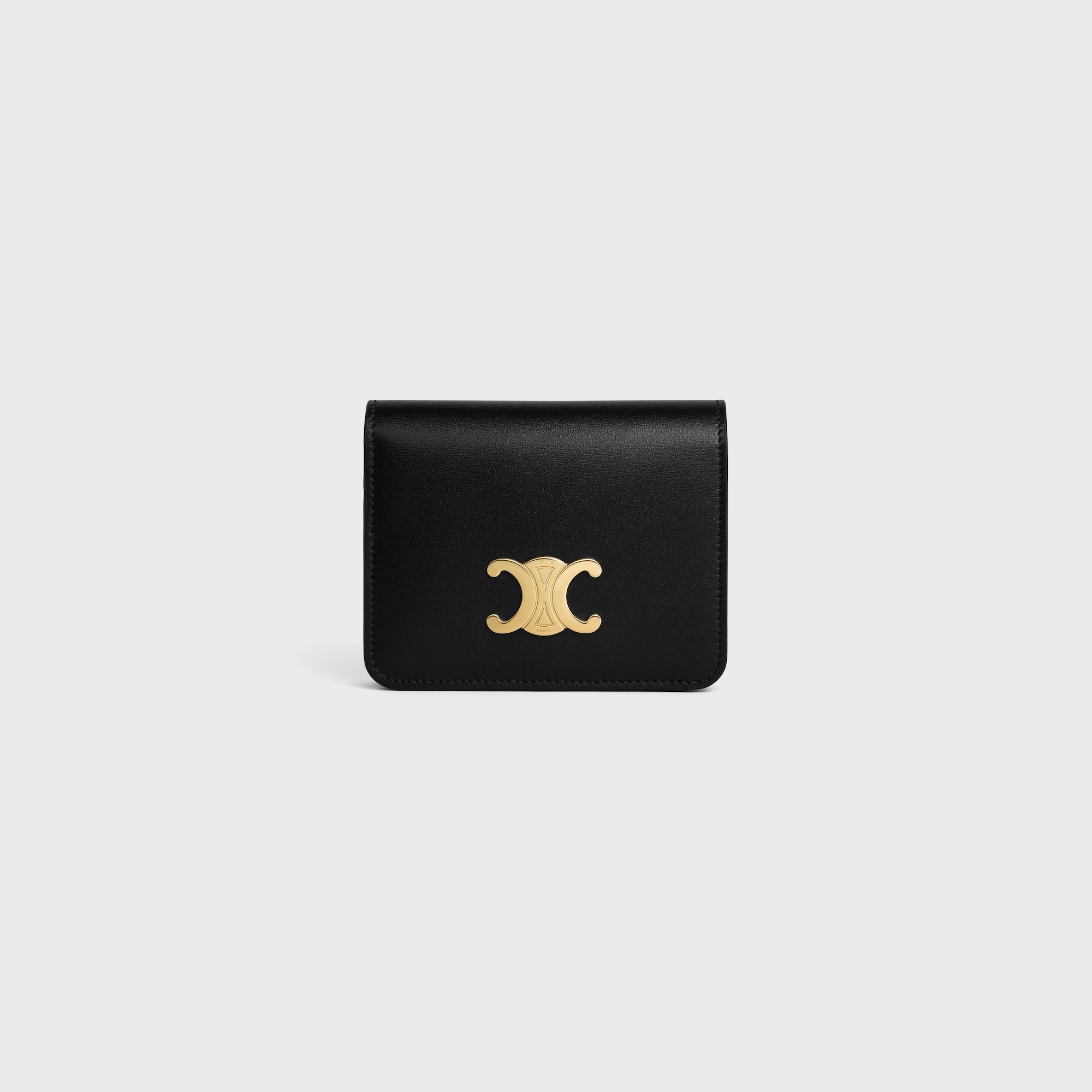TRIOMPHE COMPACT WALLET IN SHINY CALFSKIN BLACK - Image 1